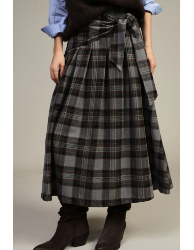 Jupe longue à taille haute avec motif écossais et ceinture nouée Dixie
