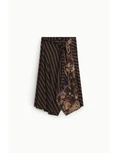 Jupe midi portefeuille à rayures et motif floral « Dixie »