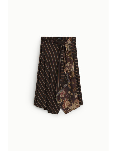 Jupe midi portefeuille à rayures et motif floral « Dixie »