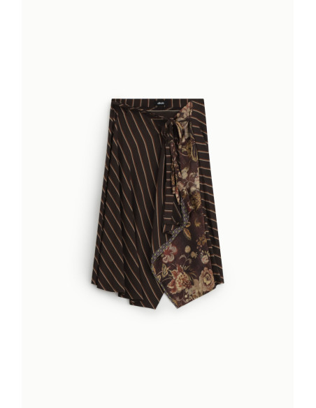 Jupe midi portefeuille à rayures et motif floral « Dixie »