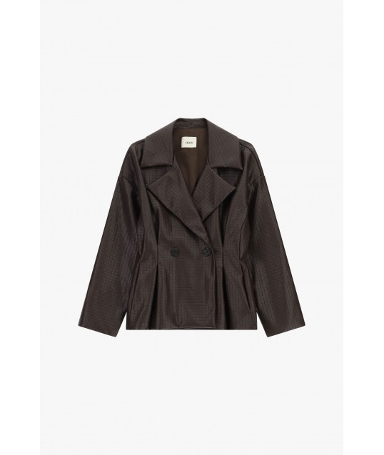 Dixie Faux-Leather Double-Breasted Jacket with Geometric Pattern