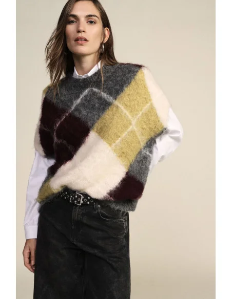 Dixie Diamond-Pattern Sleeveless Crew-Neck Jumper