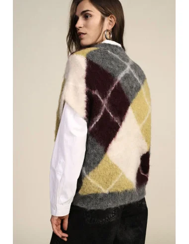 Pull sans manches à motif losanges et col rond Dixie
