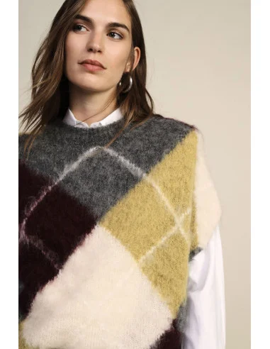 Dixie Diamond-Pattern Sleeveless Crew-Neck Jumper