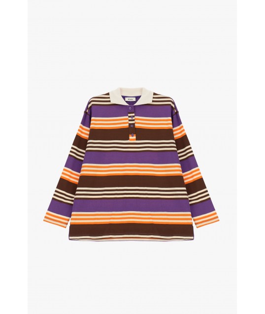Dixie Striped Long-Sleeved T-Shirt with Collar