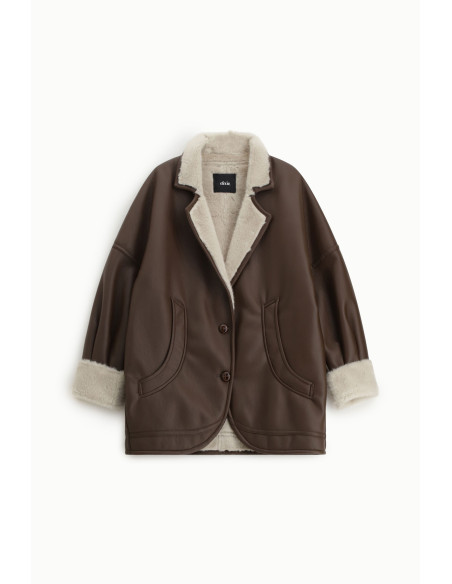 Manteau à boutons avec doublure en fourrure effet shearling Dixie
