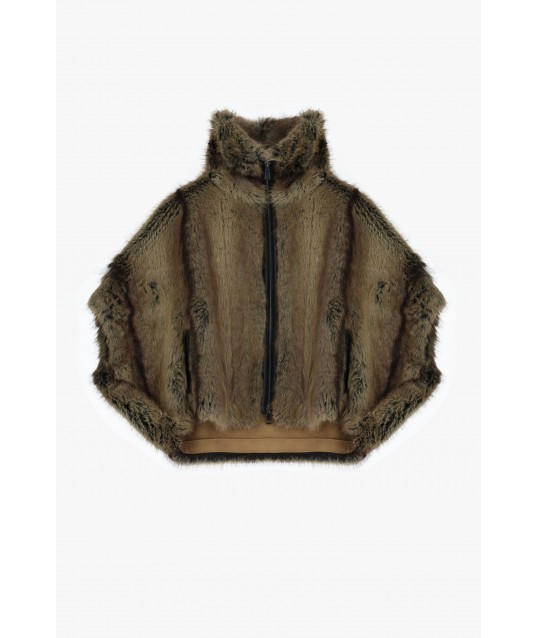 Dixie Eco-Fur High-Neck Zip-Up Outer Jacket