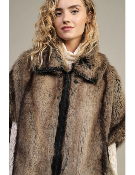 Dixie Eco-Fur High-Neck Zip-Up Outer Jacket
