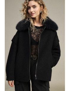 Manteau court à col en fourrure et fermeture éclair Dixie