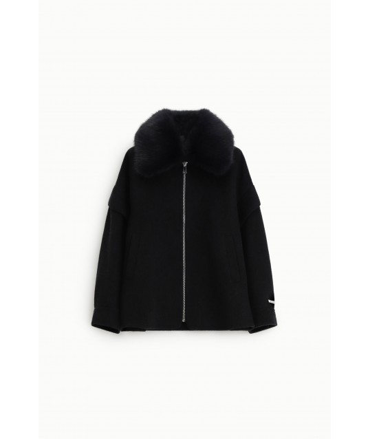 Dixie Short Coat with Fur Collar and Zip