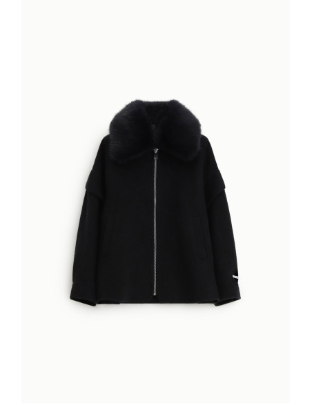 Manteau court à col en fourrure et fermeture éclair Dixie