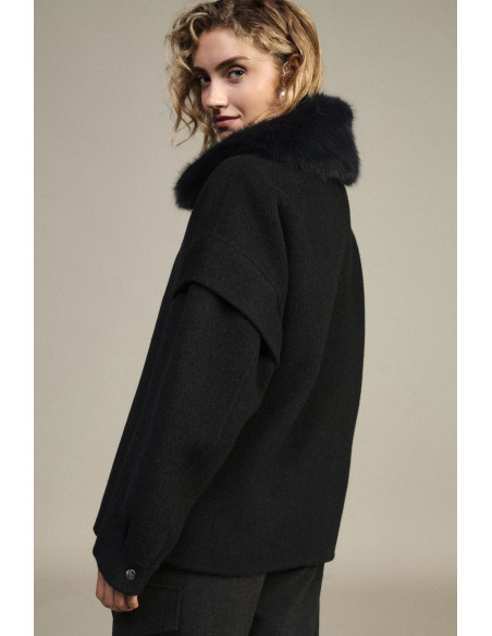 Dixie Short Coat with Fur Collar and Zip