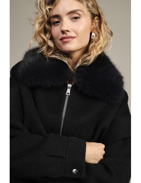 Dixie Short Coat with Fur Collar and Zip