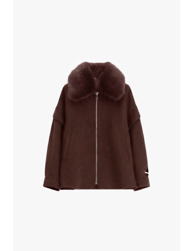 Manteau court à col en fourrure et fermeture éclair Dixie