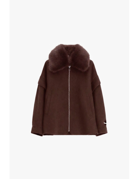 Manteau court à col en fourrure et fermeture éclair Dixie