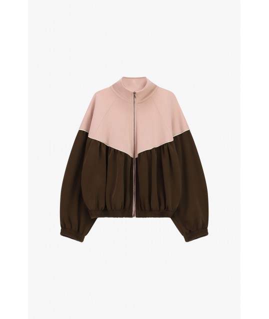 Dixie Two-Tone Short Bomber Jacket with Full-Length Zip and Wide Sleeves