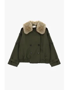 Dixie Short Double-Breasted Parka with Fur Collar