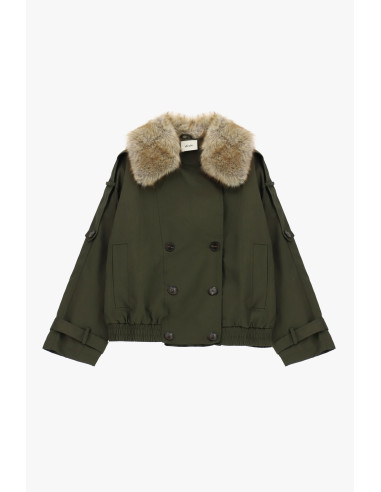 Dixie Short Double-Breasted Parka with Fur Collar
