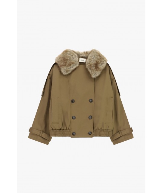 Dixie Short Double-Breasted Parka with Fur Collar