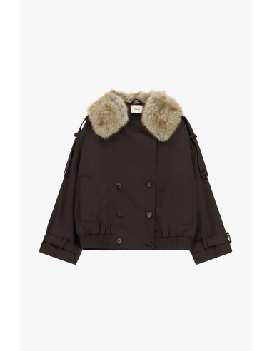 Dixie Short Double-Breasted Parka with Fur Collar