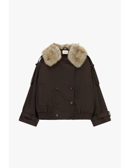 Parka courte à double boutonnage avec col en fourrure Dixie