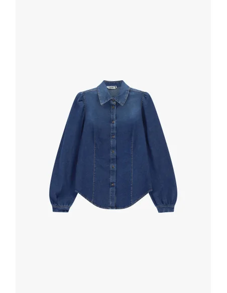 Chemise en denim à manches larges et boutons sur le devant, s'il te plaît