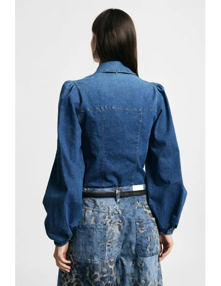 Denim Shirt with Wide Sleeves and Front Buttons – Please