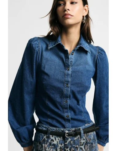 Chemise en denim à manches larges et boutons sur le devant, s'il te plaît