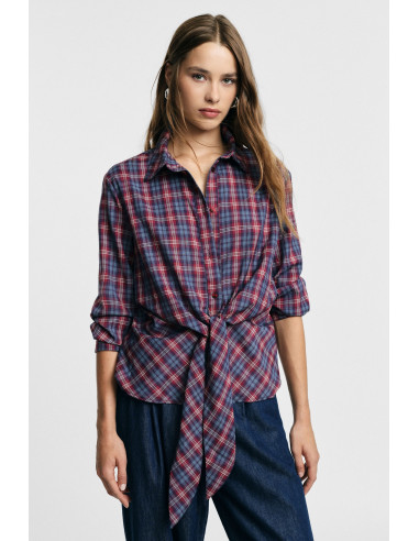 Camicia A Quadri Con Nodo Frontale E Maniche Lunghe Please