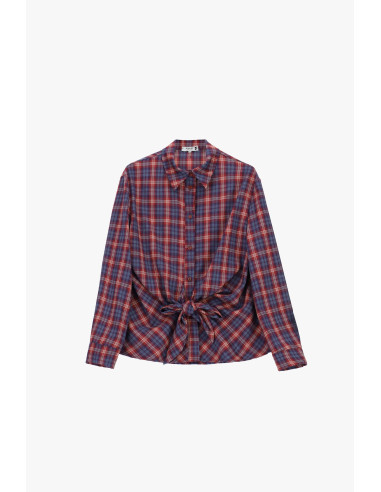 Checked Shirt With Front Knot And Long Sleeves, Please