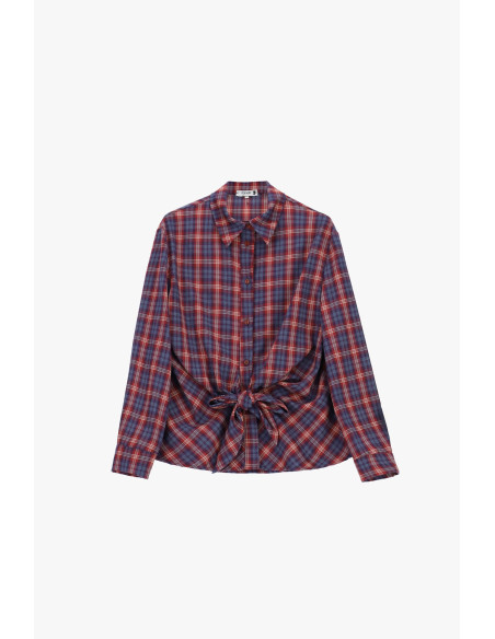 Checked Shirt With Front Knot And Long Sleeves, Please