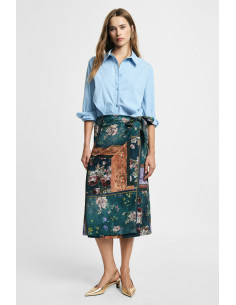 Floral Print Midi Wrap Skirt with Patch Detail – Please