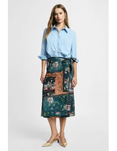 Jupe midi portefeuille à motif floral « Patch Please »