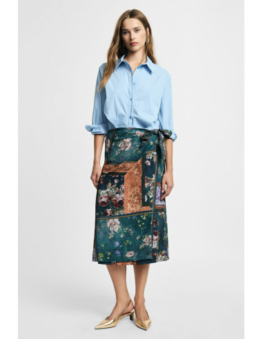 Floral Print Midi Wrap Skirt with Patch Detail – Please