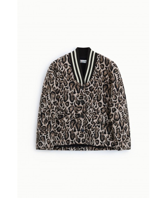 Please Animal Print Blazer with Ribbed Collar