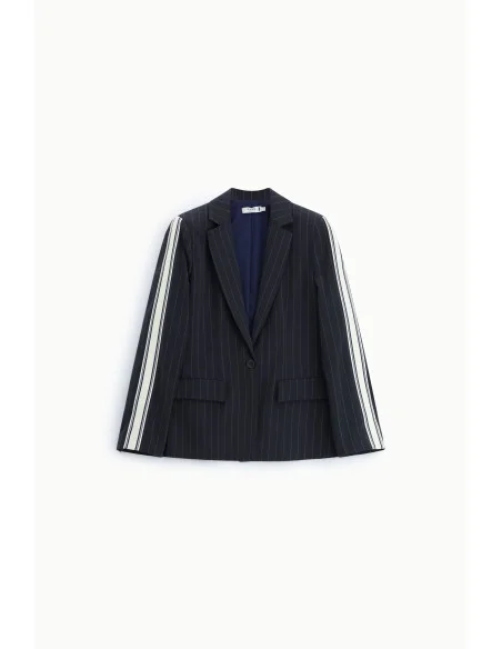Blazer à rayures avec manches contrastées et fermeture à boutons Please