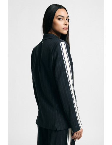 Striped Blazer with Contrast Sleeves and Button Fastening – Please