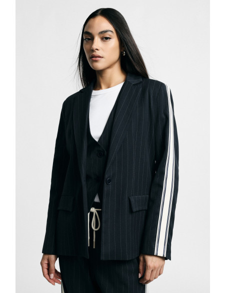 Striped Blazer with Contrast Sleeves and Button Fastening – Please