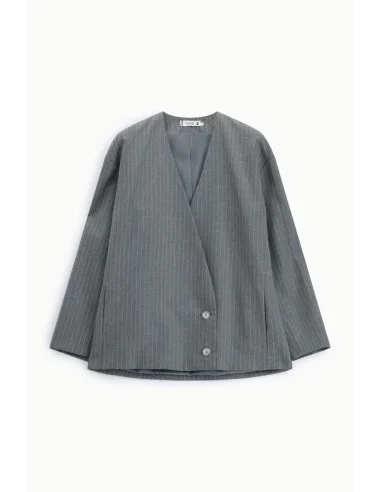 Blazer à rayures oversize à double boutonnage, Please