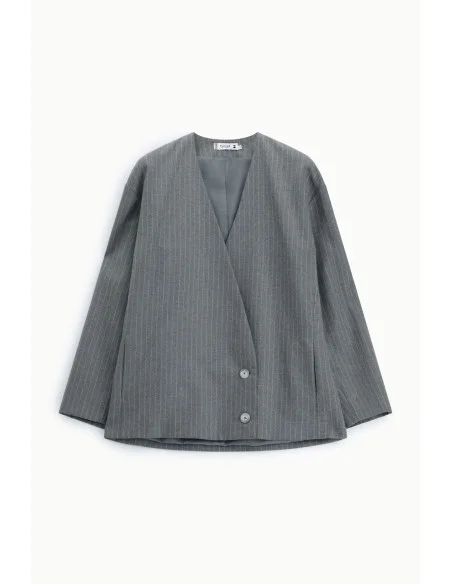 Blazer à rayures oversize à double boutonnage, Please