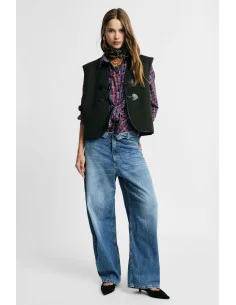 Jeans A Gamba Ampia A Vita Alta Lavaggio Vissuto Please