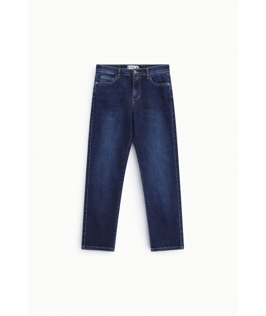 Please, a pair of straight-leg five-pocket jeans