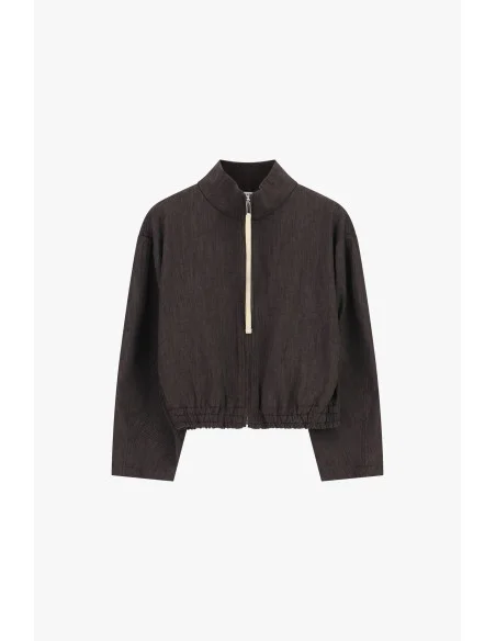 Cropped Sweatshirt With Zip And Elasticated Hem Please