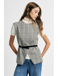 Gilet à carreaux avec ceinture et fente sur le devant Please - Vest...