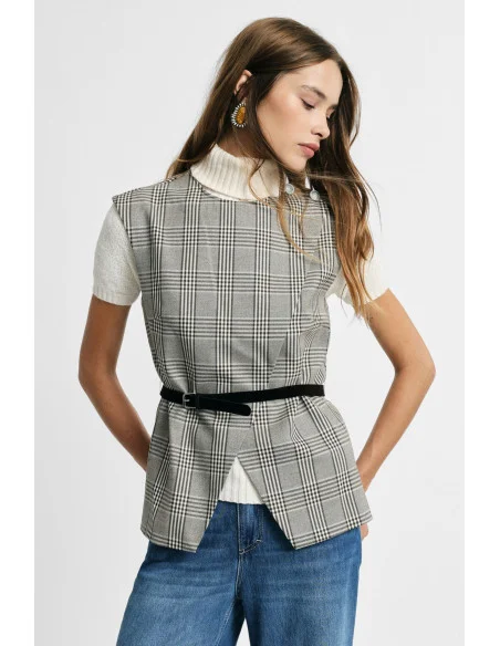 Gilet A Quadri Con Cintura E Spacco Frontale Please