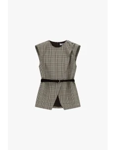 Gilet à carreaux avec ceinture et fente frontale Please 2