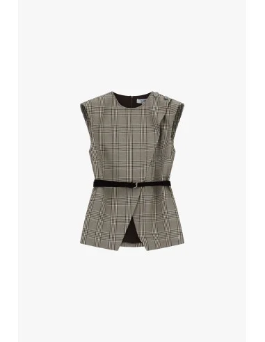 Gilet à carreaux avec ceinture et fente frontale Please
