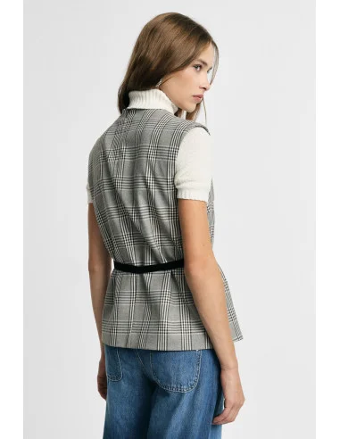 Plaid Vest With Belt And Front Slit Please