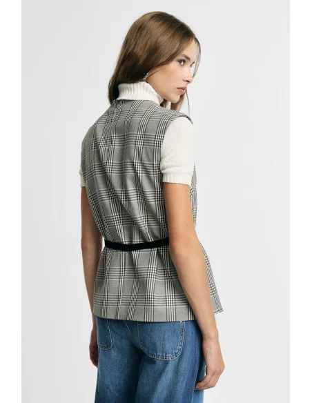 Gilet à carreaux avec ceinture et fente frontale Please
