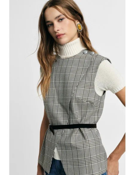 Gilet A Quadri Con Cintura E Spacco Frontale Please